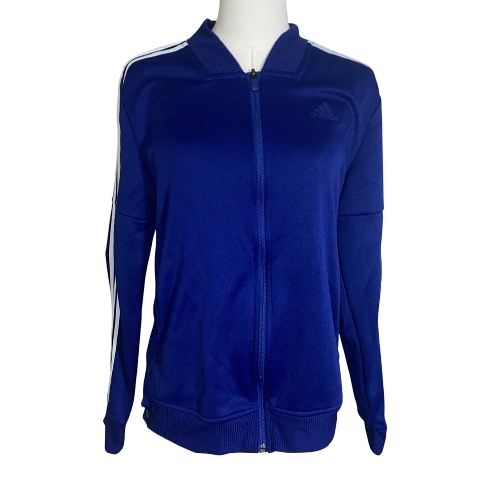 Adidas Youth Size 12-14 Jacket Blue Full Zip Buttons Side Athletic Courtside